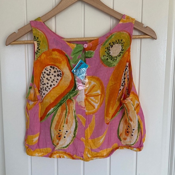 C&C California Pink Orange Mixed Fruit Cropped Tank  Size Small NWT Summer - Picture 8 of 9